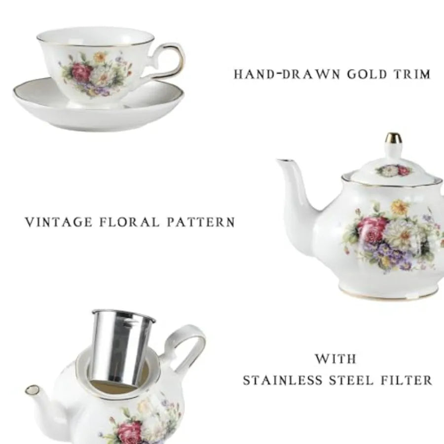 22-Piece Vintage Floral Tea Set