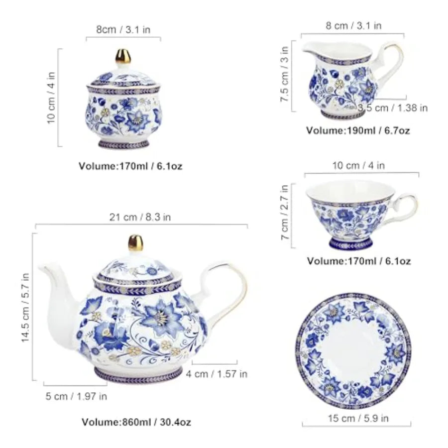 Blue British Porcelain Tea Set