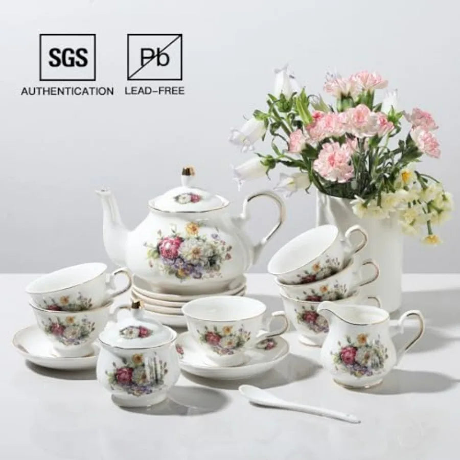 22-Piece Vintage Floral Tea Set
