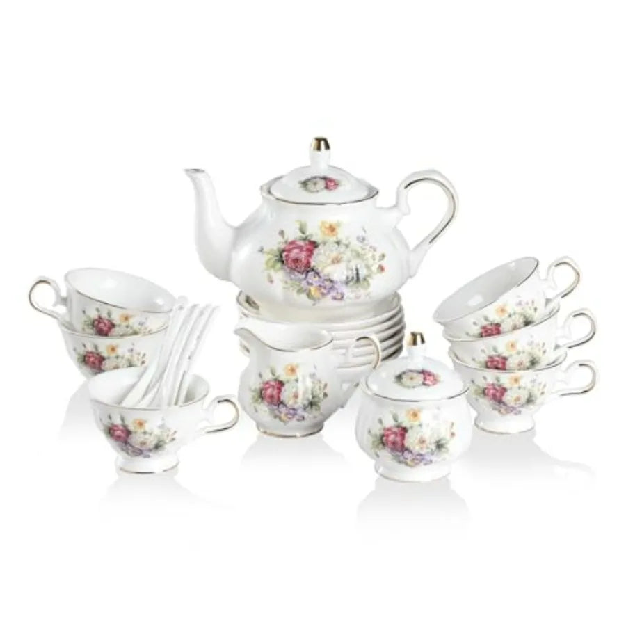 22-Piece Vintage Floral Tea Set