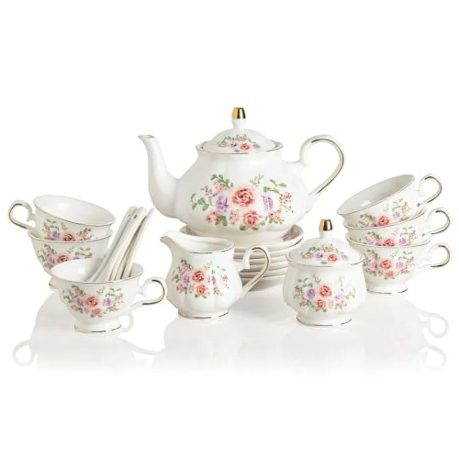 22-Piece Vintage Floral Tea Set