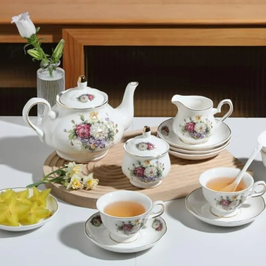 22-Piece Vintage Floral Tea Set