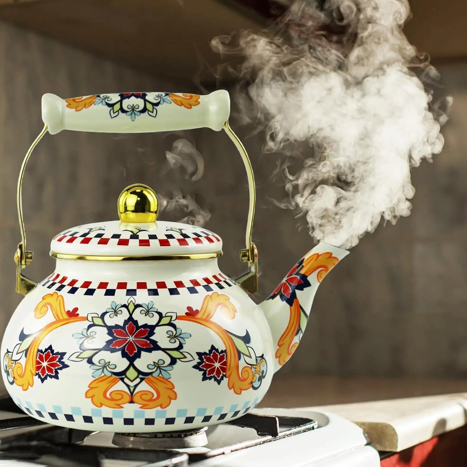Bohemian Floral Enamel Kettle