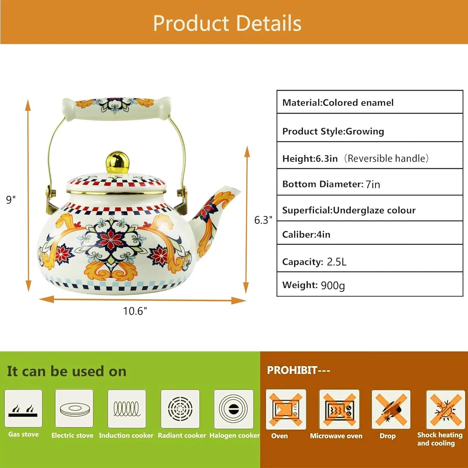 Bohemian Floral Enamel Kettle
